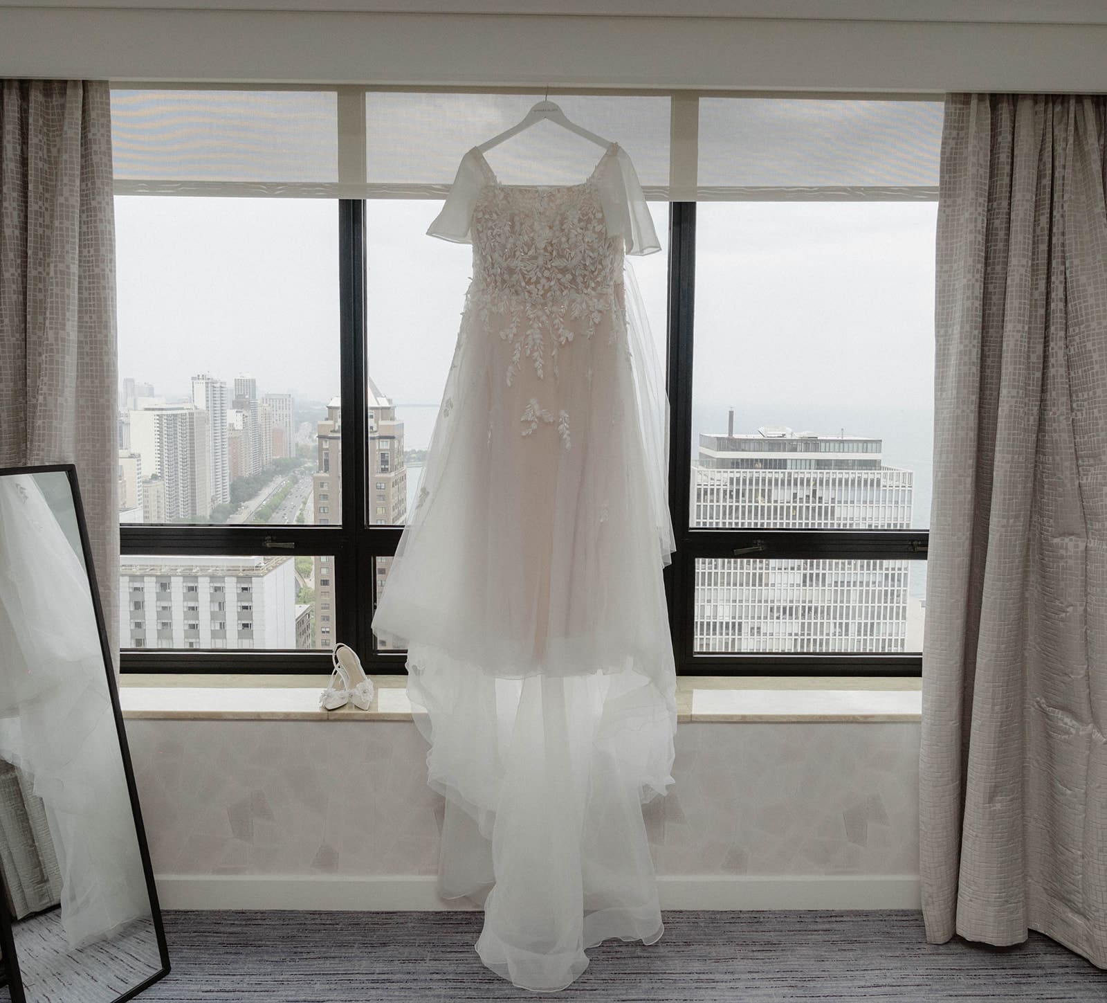 wedding dress hanging