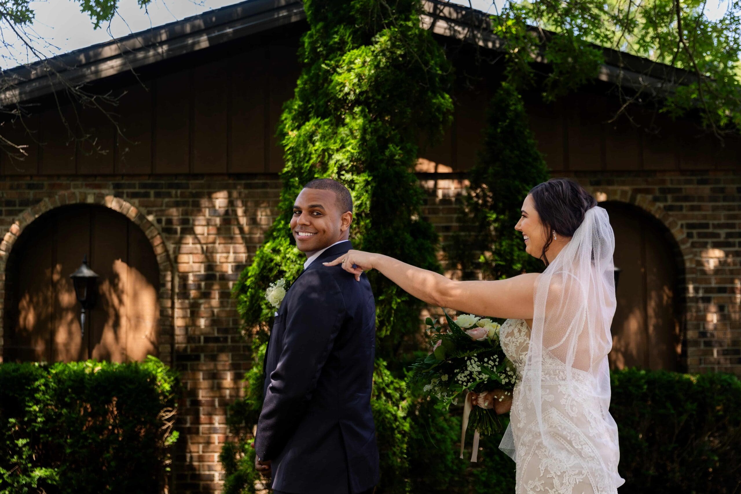 Chicago biracial couple in luxury garden wedding